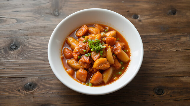 Authentic Korean spicy fermented hairtail fish (Galchi-sot-jeot) garnished with garlic and scallions in a white ceramic bowl. Traditional seafood side dish.