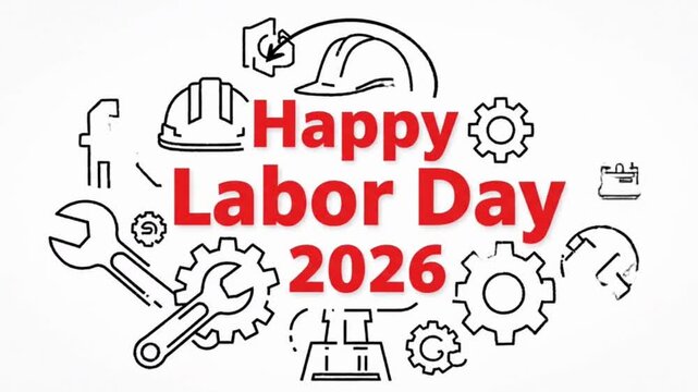 Minimal Line Art Happy Labor Day 2026 Animation