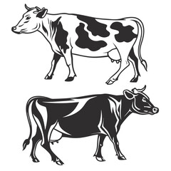 Fototapeta premium A black and white vector illustration of two cows in a minimalist style