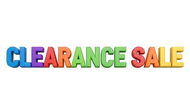Clearance Sale 3D Letters in Bold Colorful Style on White Background