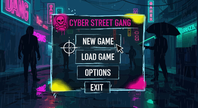 Cyber Street Gang Game Menu Interface.