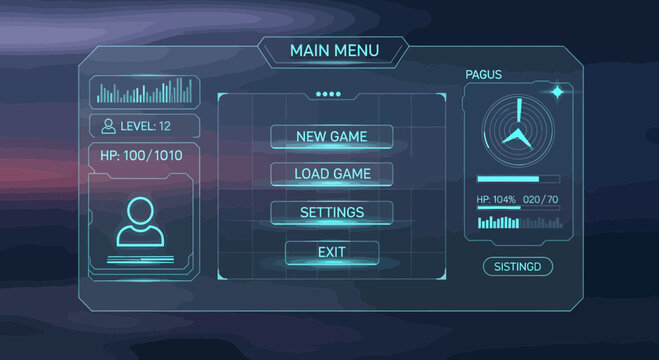 Futuristic Digital Game Interface Main Menu Screen.