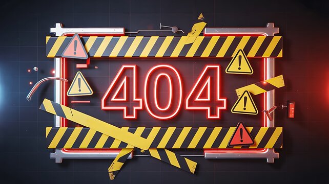 3D "404 Not Found" Error with Warning Signs and Caution Tape