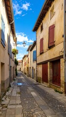 Fototapeta premium A narrow cobblestone street lined with old buildings