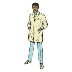 Obraz premium Male Doctor in Medical Uniform Color Retro Illustration