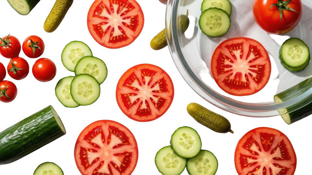 Vibrant Freshness An Assortment Of Cucumbers Tomatoes And Pickles On Black Background