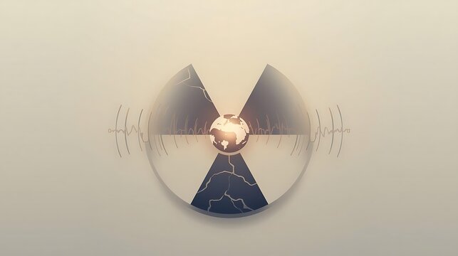 Nuclear Threat Symbolic Concept Conceptual image of nuclear energy symbol with global element and acoustic wave effects