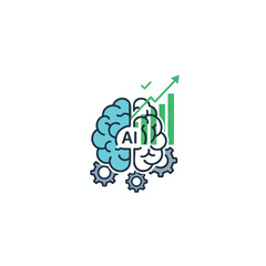 Fototapeta premium Stylized brain graphic with gears and upward trending bar chart