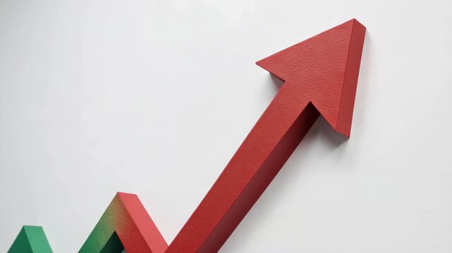 Green and red upward arrow chart showing growth and success with green to red ascending zigzag