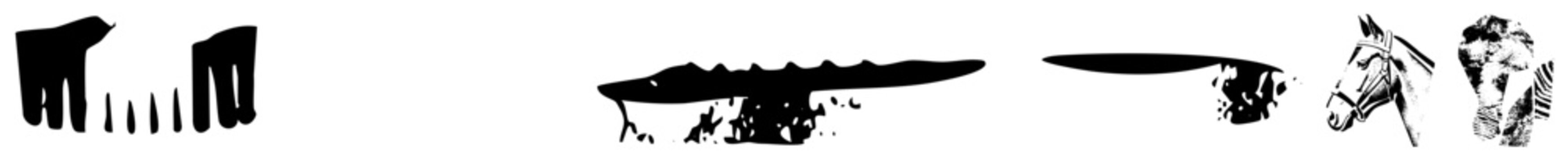 Stylized animal including cow, horse, elephant, and zebra, rendered as minimalist black shapes with textured, flat vector design for graphic use.