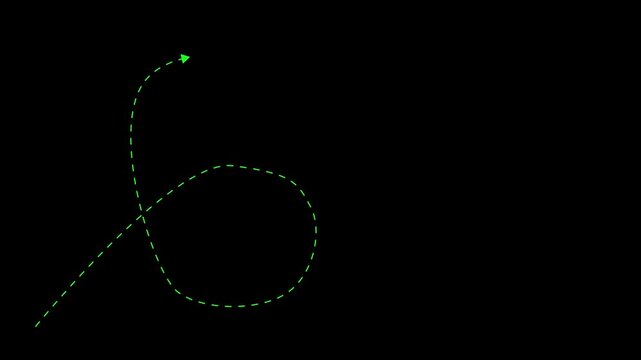 A green dashed line forming a loop and an arrow on black