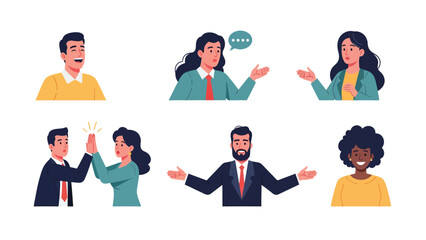 Fototapeta premium Diverse People Communicating, Collaborating & Interacting. Business & Social Interaction Flat Illustrations