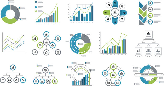 Business infographic elements vector with charts graphs circular diagrams and analytics icons for data visualization dashboards presentations and corporate reports