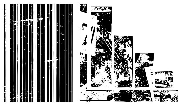 Graphic chart with fragmented bars and glitchy vertical, data visualization, halftone effect, digital distortion, vector art.