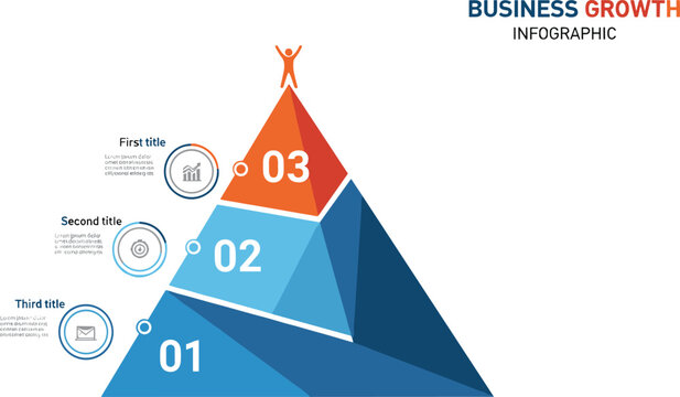 Business growth pyramid infographic vector template for strategy planning stages progress development and presentation visualization design