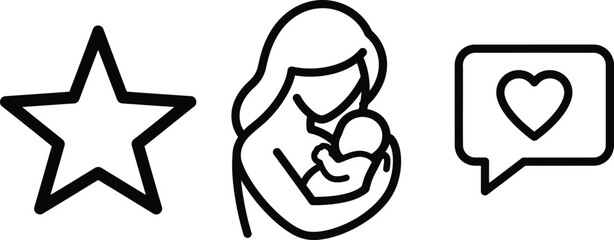 Fototapeta premium Minimalist mother and baby linear icons for mothers day celebration with star and heart speech bubble