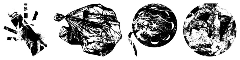 Obraz premium Vector halftone with fragmented shapes, crumpled textures, circles & stars. High contrast, isolated elements. Perfect for modern UI or art.