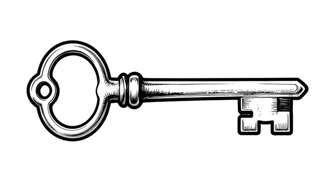 skeleton key, antique key, vintage key, old key, lock key, classic key, black white key, key illustration, metal key, security symbol, retro key, ornate key, historic key, key design, unlocking symbol