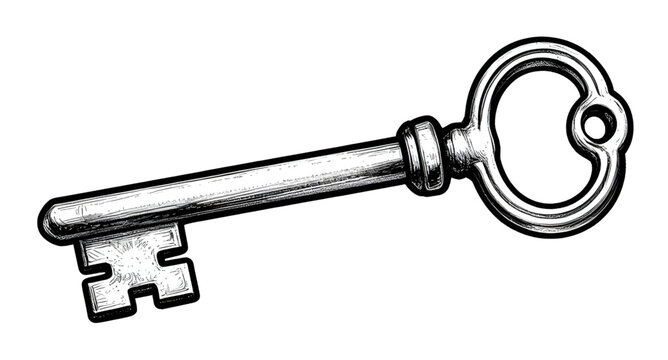 skeleton key, antique key, vintage key, old key, lock key, classic key, black white key, key illustration, metal key, security symbol, retro key, ornate key, historic key, key design, unlocking symbol