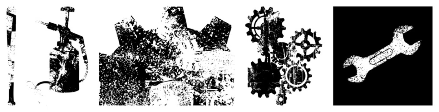 Retro spray can nozzle, worn gear assembly, industrial machinery, mechanical, textured vector illustration, mechanical art.