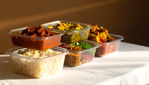 A neatly arranged selection of various food in containers