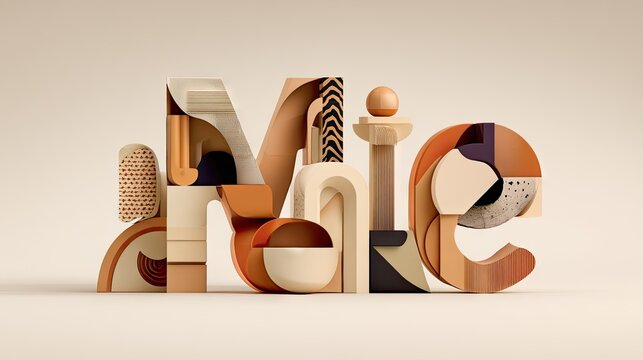 Sculptural assemblage of abstract letterforms suggests interior design concepts.