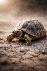 Obraz premium Of a tortoise on dry, textured ground turtle
