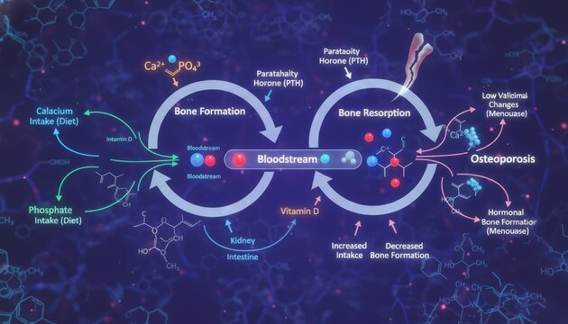 Bone Formation And Resorption Scientific Diagram Explaining Osteoporosis Process With Calcium Intake And Vitamin D
