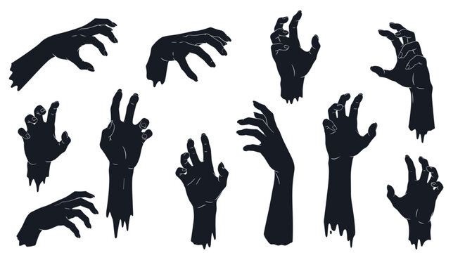 Scary reaching hands in silhouette create a haunting atmosphere suitable for horror, thriller, and Halloween themed creative projects.