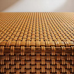 Fototapeta premium Closeup of a woven rattan surface with a natural texture and pattern on a white background
