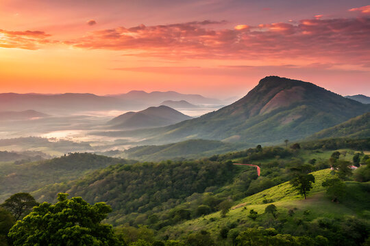 Nandi Hills sunrise gradient with minimal layered mountains