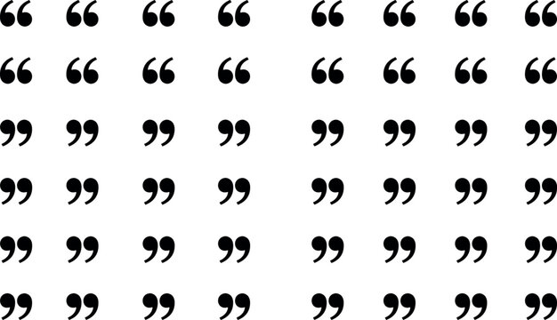 Black and white quotation marks silhouette vector illustration pattern, typographic icon set, punctuation symbol design artwork style