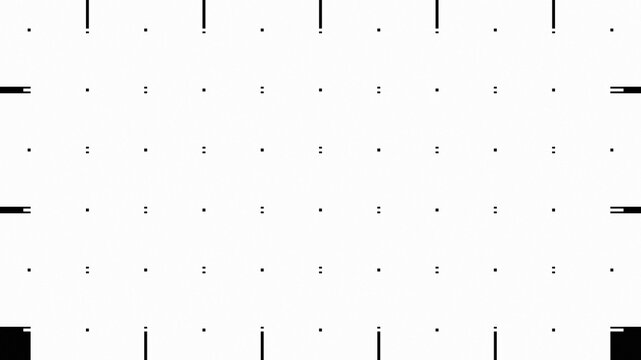 A clean white background featuring a precise grid of small black dots and geometric line markers along the edges for a technical and minimalist aesthetic.