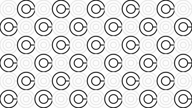 A seamless geometric pattern featuring black Landolt C optotype rings arranged in a grid on a light gray background, inspired by ophthalmology vision testing charts in a clean minimalist style.