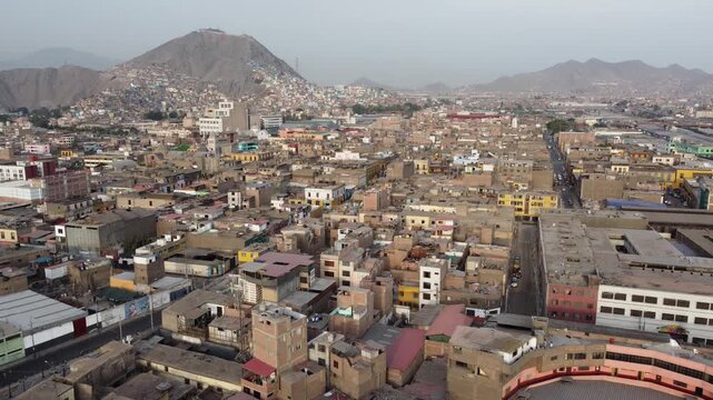 Aerial view of rimac district and cerro san cristobal in lima, peru
