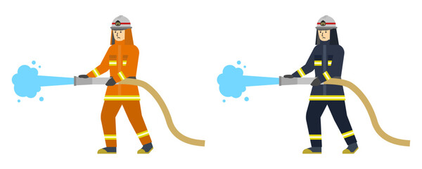 フラットイラスト：消火活動をする消防士 © stomy