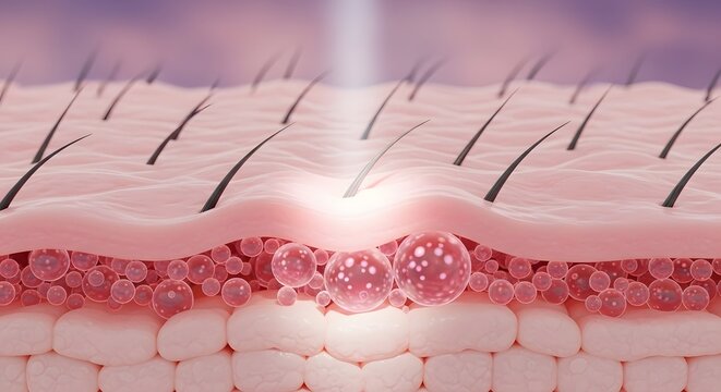 A detailed 3d medical visualization showing the layer of human skin during laser hair treatment