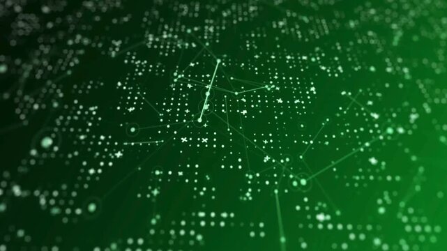 4K abstract digital technology background with glowing green nodes and connections