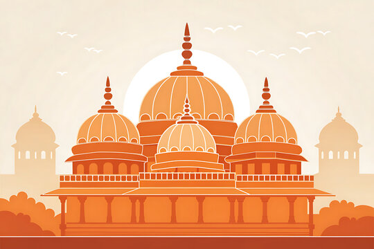 Akshardham Temple simplified domes, warm sandstone gradient