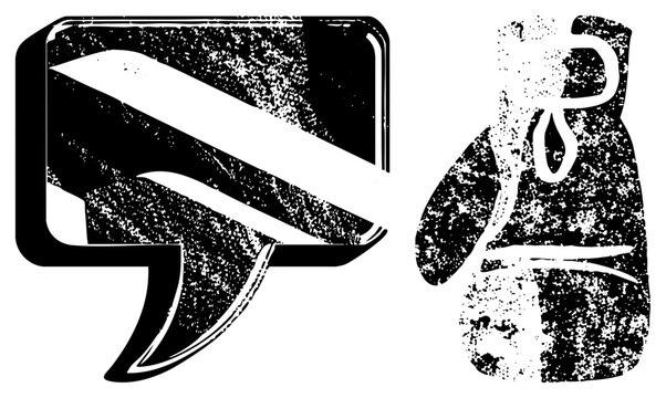 Retro stylized boxing glove and diving flag vector, distressed halftone texture, athletic gear symbols, sport emblem, black and white graphic design.