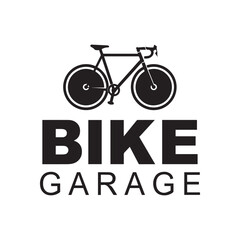 Fototapeta premium Minimalist Black Bike Garage Logo with Road Bicycle Silhouette Vector