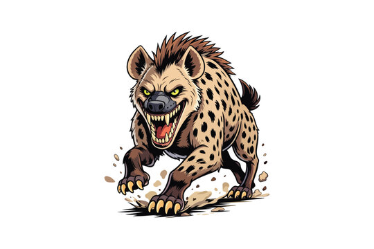Aggressive hyena in attacking pose vector illustration