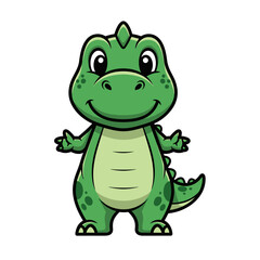 Fototapeta premium Smiling cartoon green dinosaur character standing.