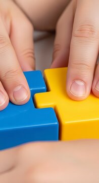 Hands holding puzzle pieces together.