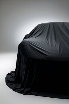 スポーツカーの除幕前を思わせる黒布と白背景が印象的な縦長プロモーション素材