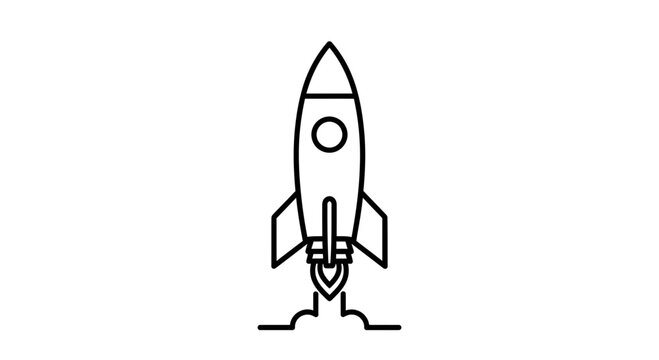 Minimalist Line Art Rocket Launching Into Space with Smoke Trails