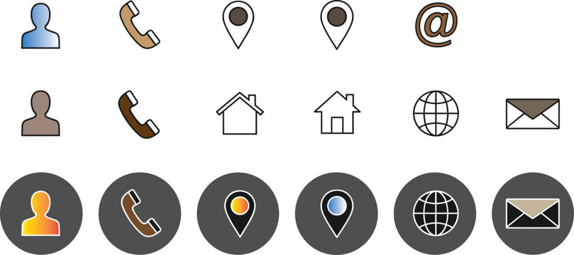 Contact and communication icons set including phone email location user and web symbols flat vector collection