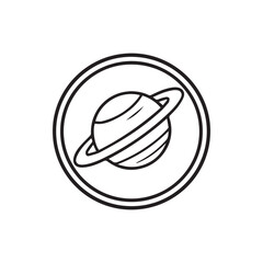 Minimalist Black and White Planet Saturn Icon in a Circular Frame © Sean