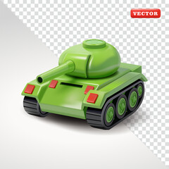Naklejka premium Green Toy Tank, 3D Vector Military Vehicle