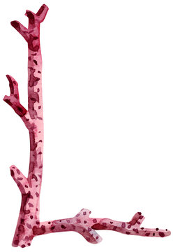 Watercolor red coral frame corner hand painted underwater reef element